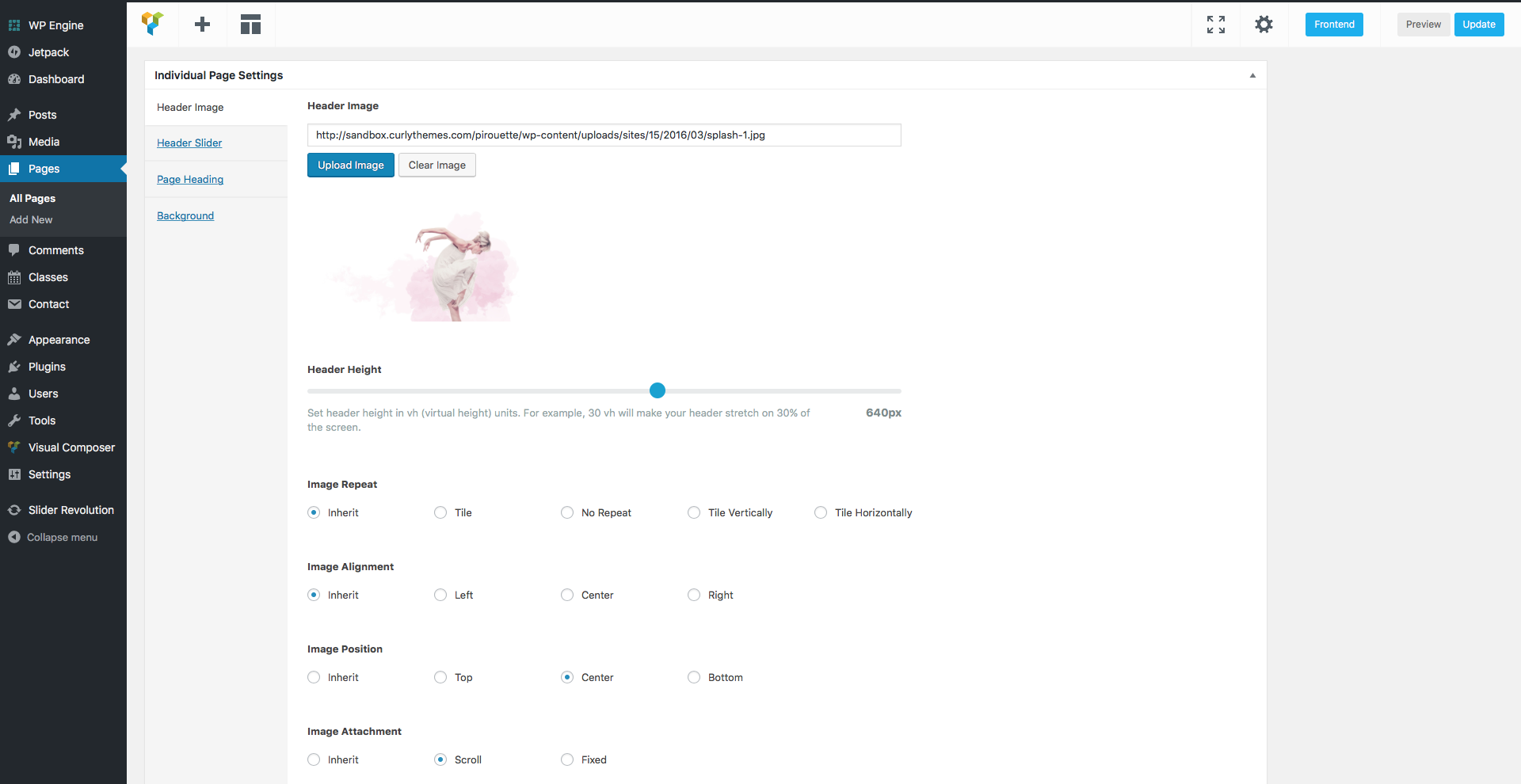 Header Image tab