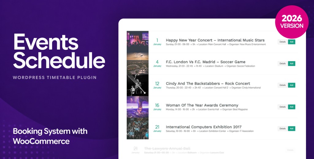 Events Schedule WordPress plugin preview