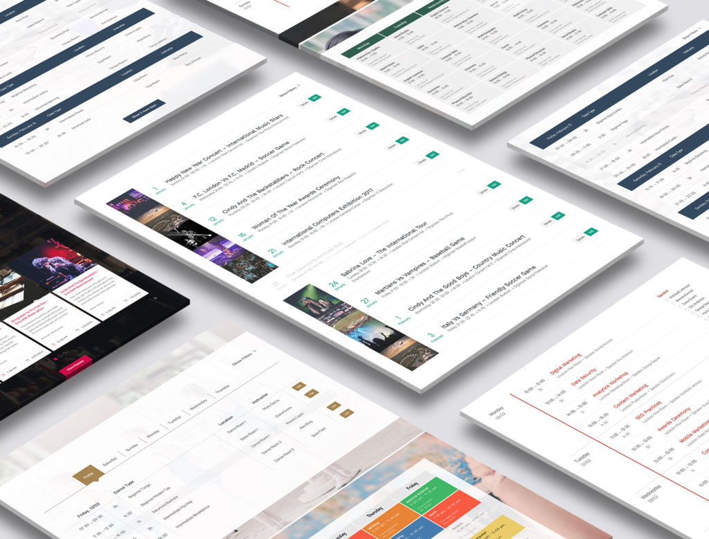 Events Schedule — 12 display styles preview